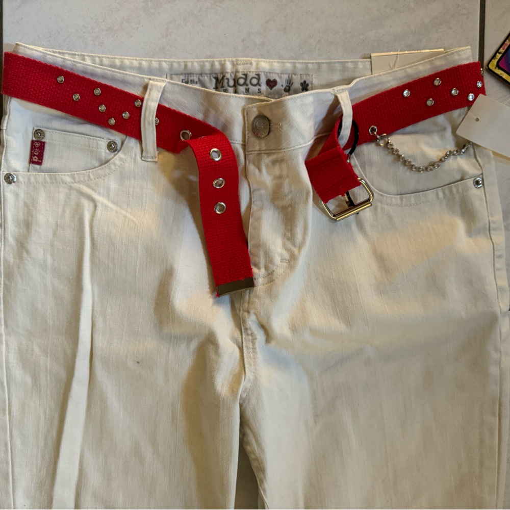 Mudd white girls jeans with red belt. Plus. Size: 12